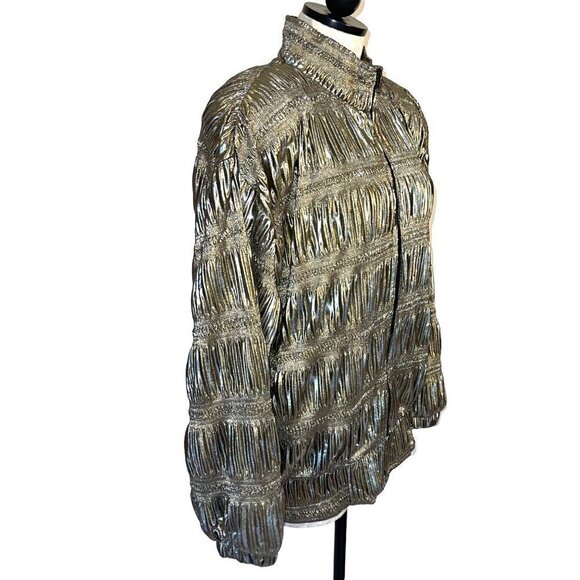 I.O.U. High Fashion Ruched Jacket Womens Vintage Polyester Gold Made In Korea - Picture 3 of 13